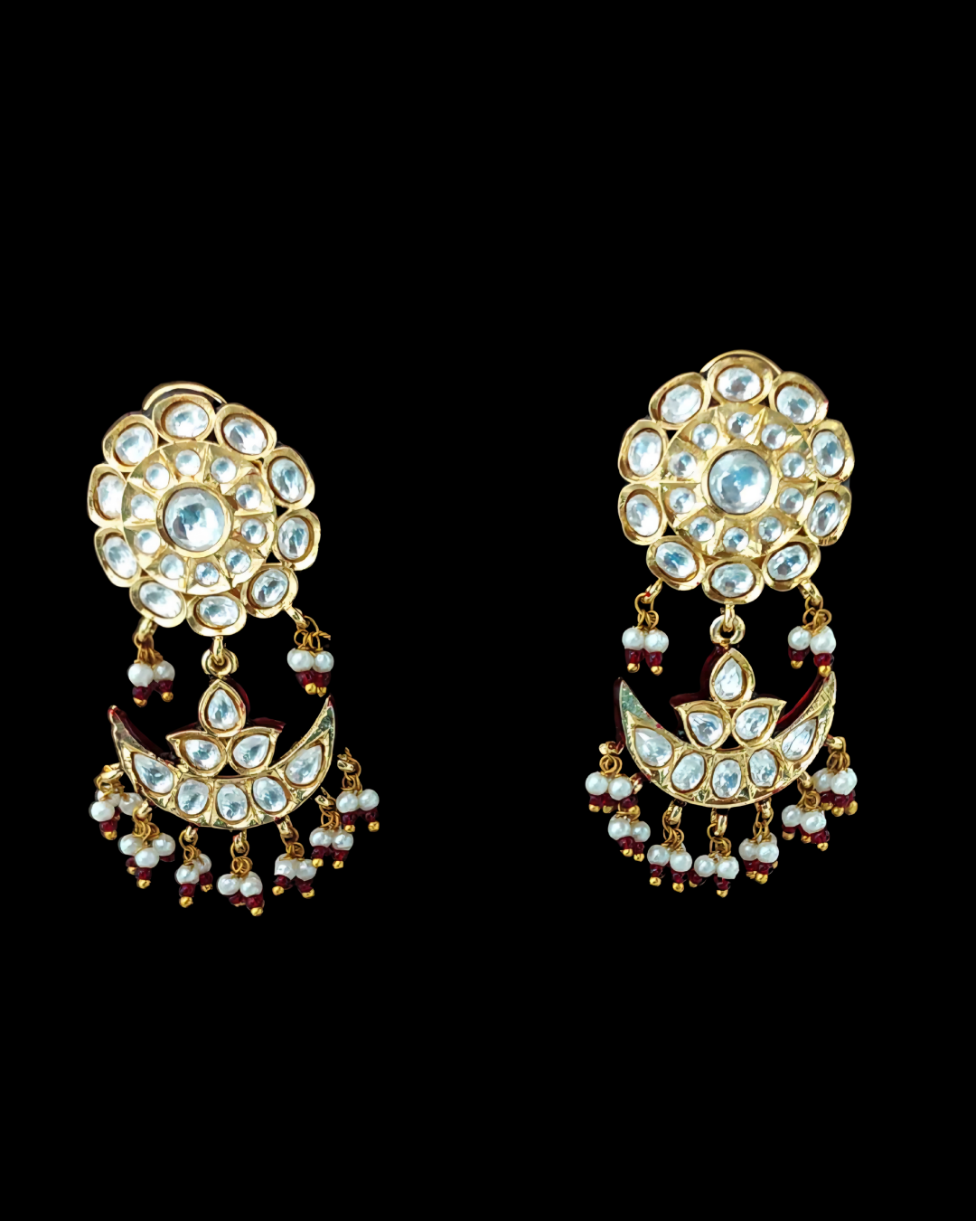 Kundan Crescent Drop Earrings