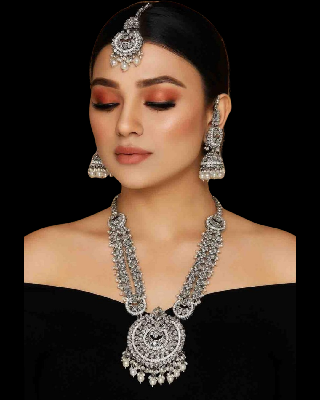 Silver Kundan Necklace Set