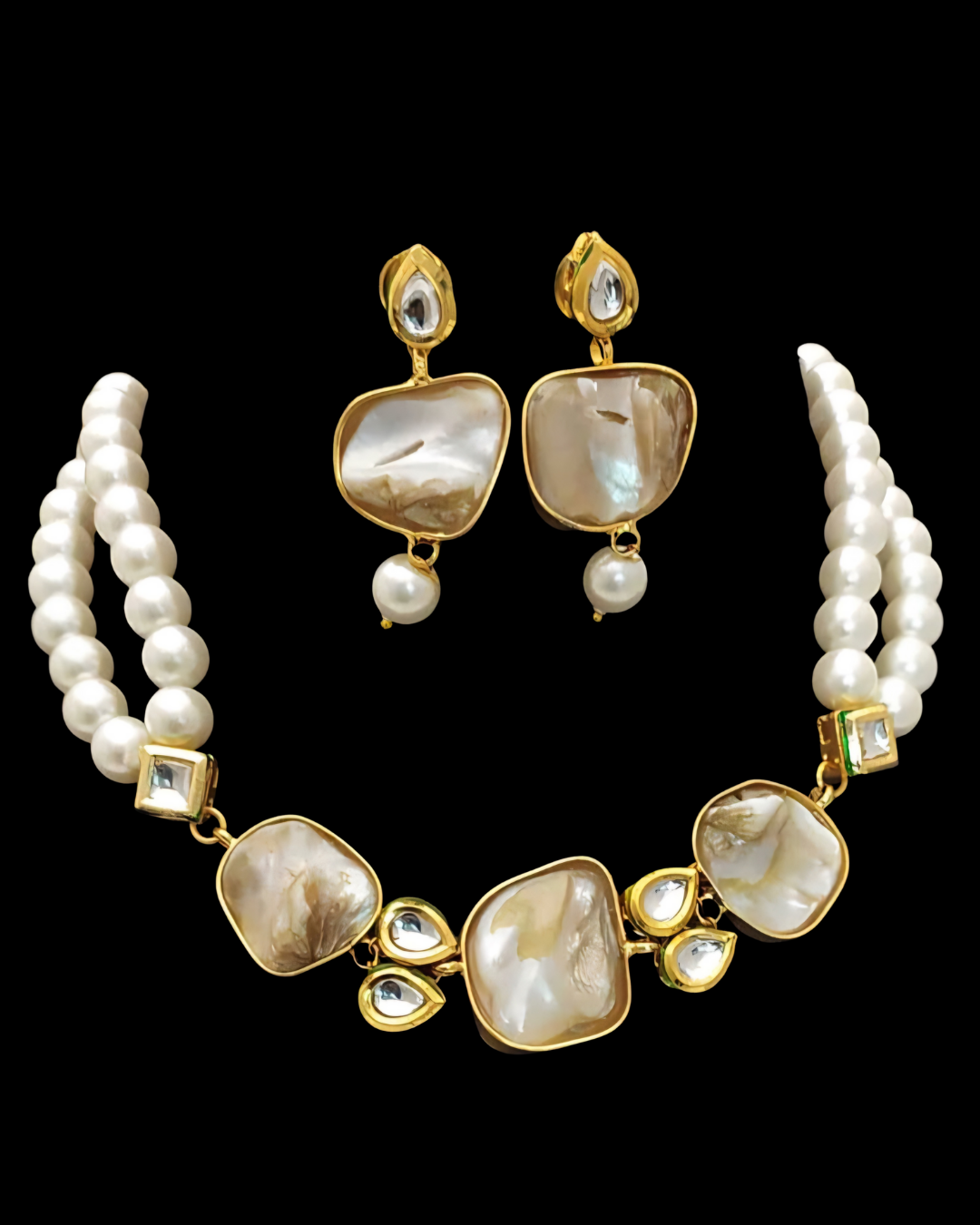 Baroque Pearl Polki Necklace Set