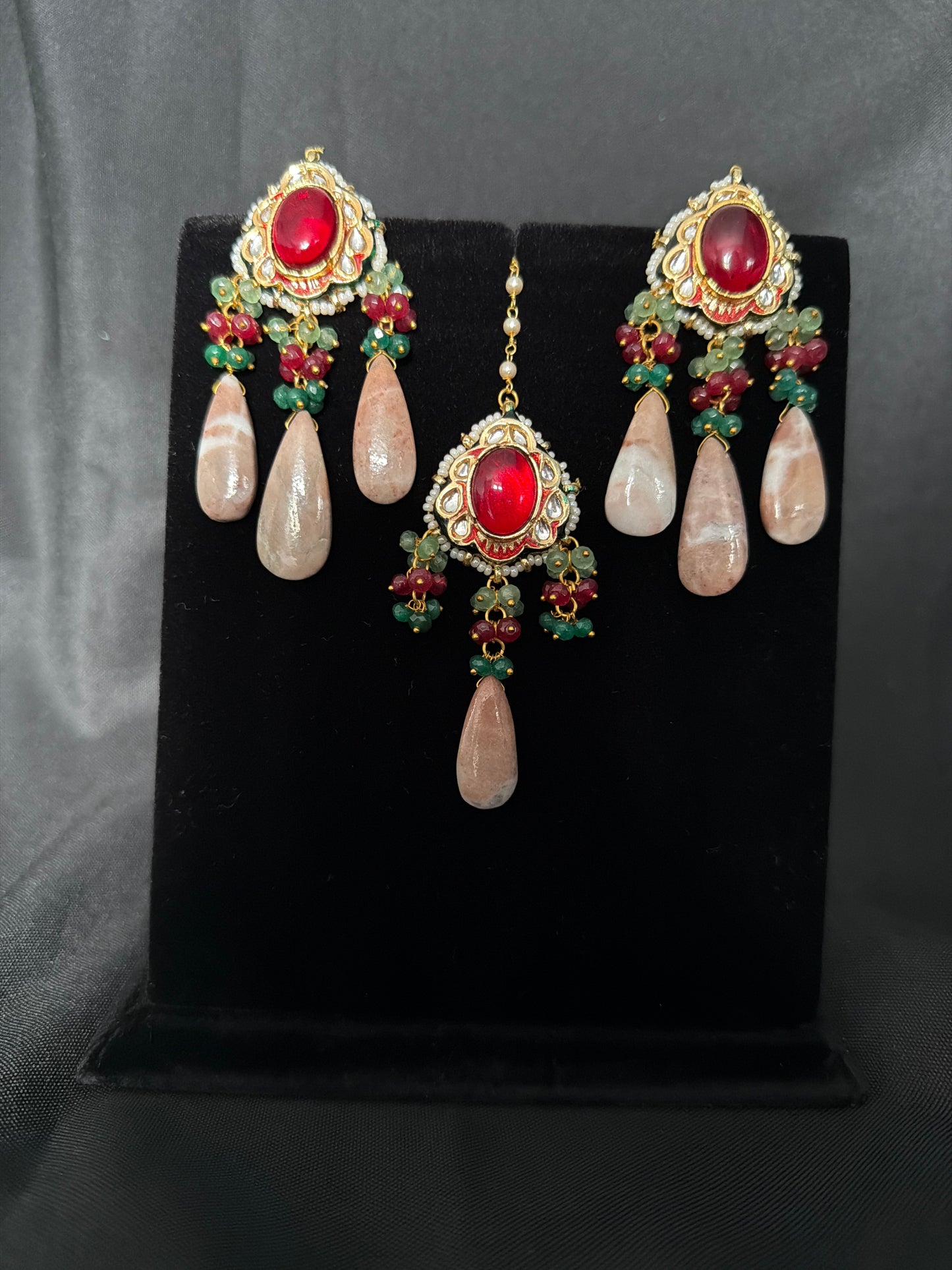 Stone Kundan Tikka and Earrings Set