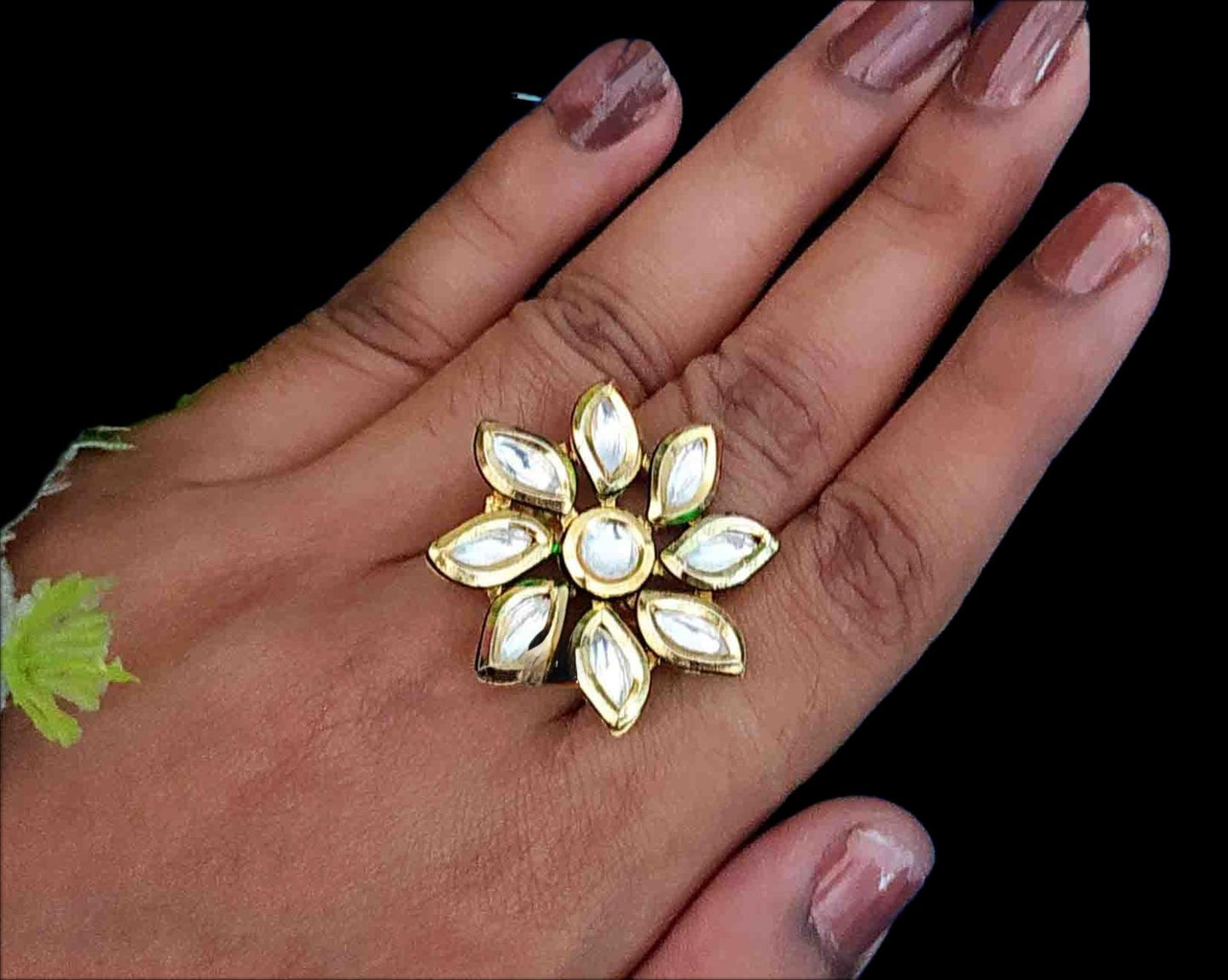 Floral Kundan Statement Ring