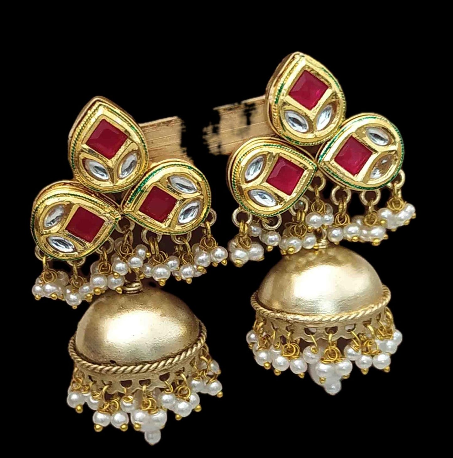 Kundan Jhumka Earrings with Pearl Drops