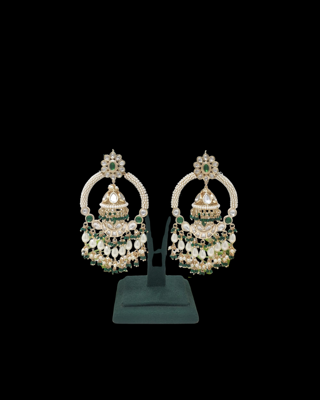 Pearl Hoop Jhumka Earrings with Kundan Work