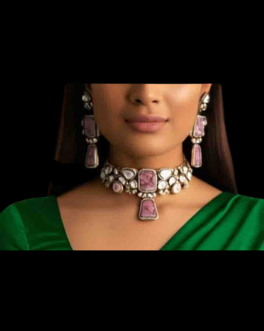 Pink Stone Polki Choker Set with Drop Pendant