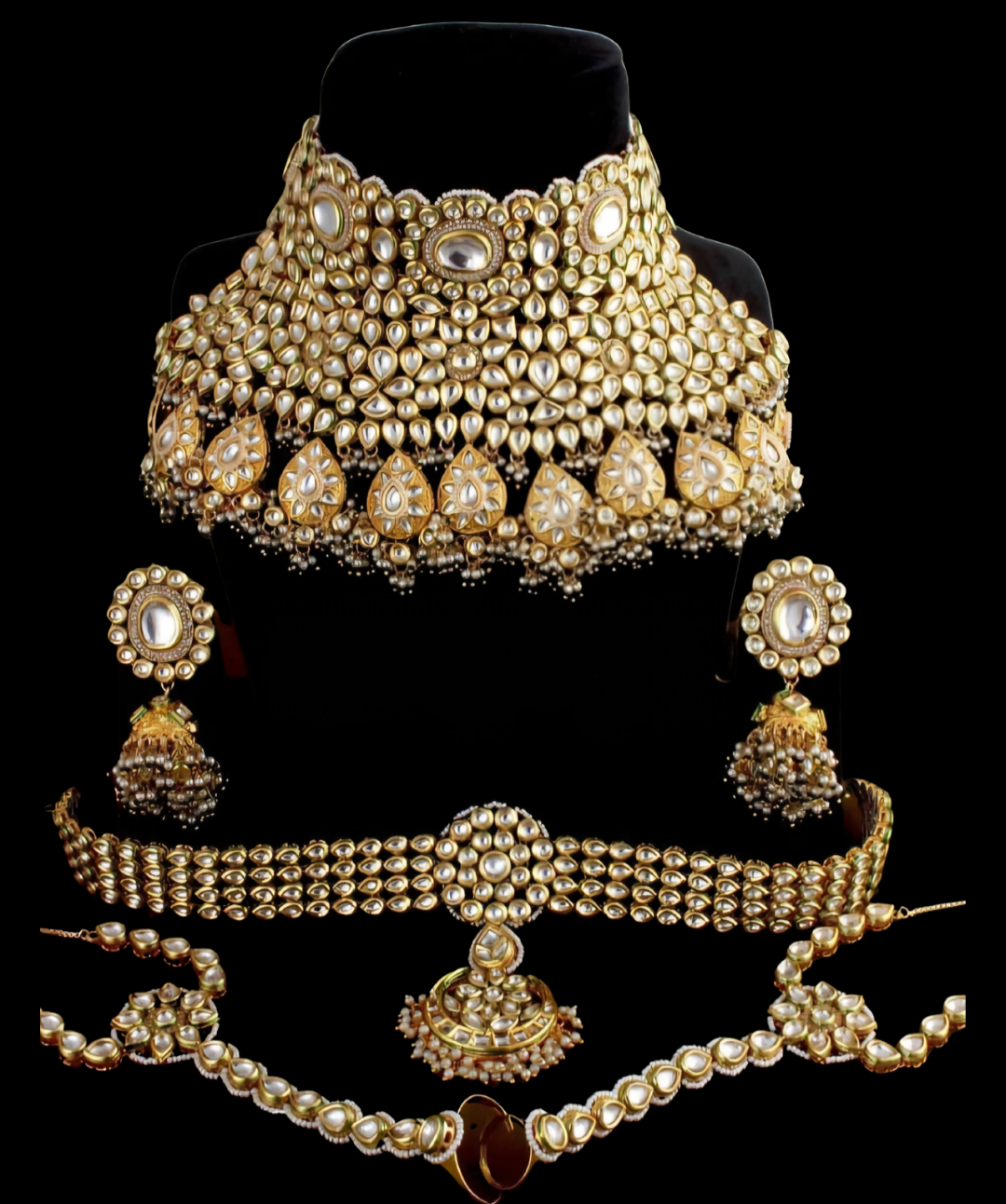 Royal Kundan Bridal Choker Set with Jhumkas, Maang Tikka & Handchains