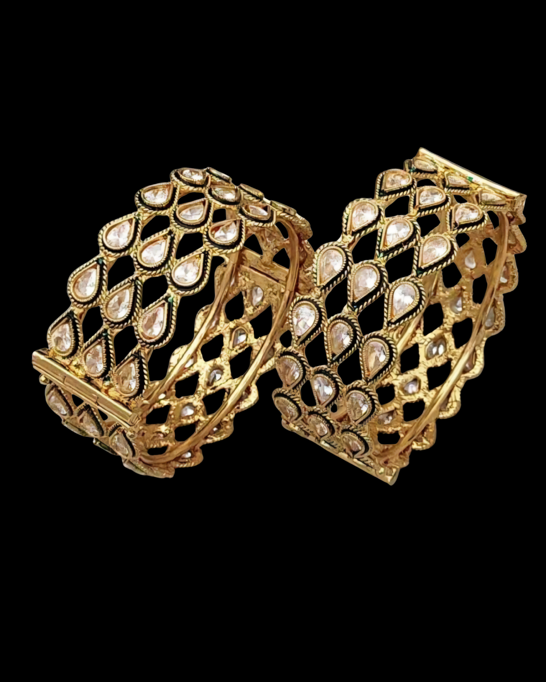 Kundan Lattice Gold Finish Bangles (Pair)