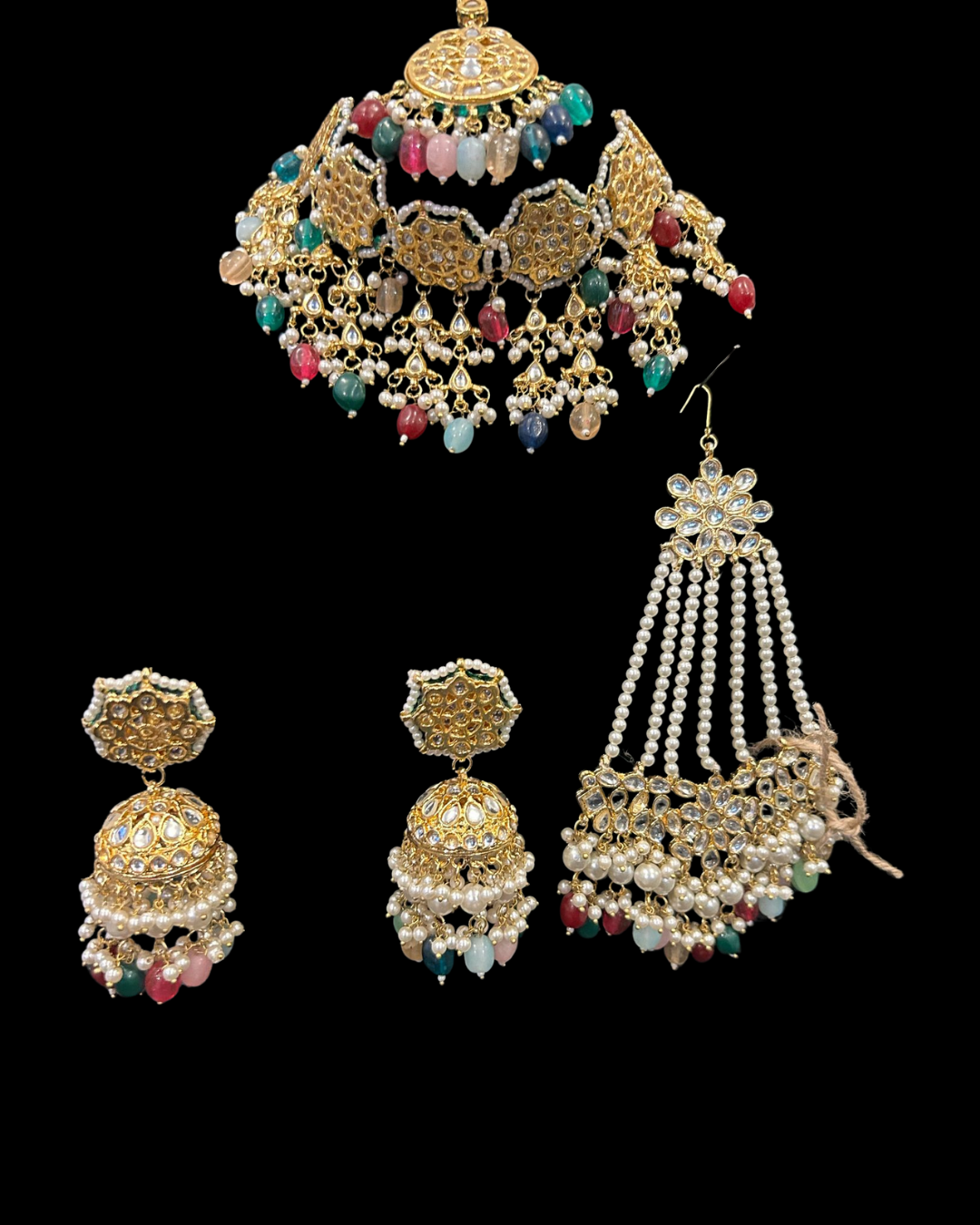 Multicolor Kundan Choker Set with Pearl & Gem Drops (Tikka and Passa included)