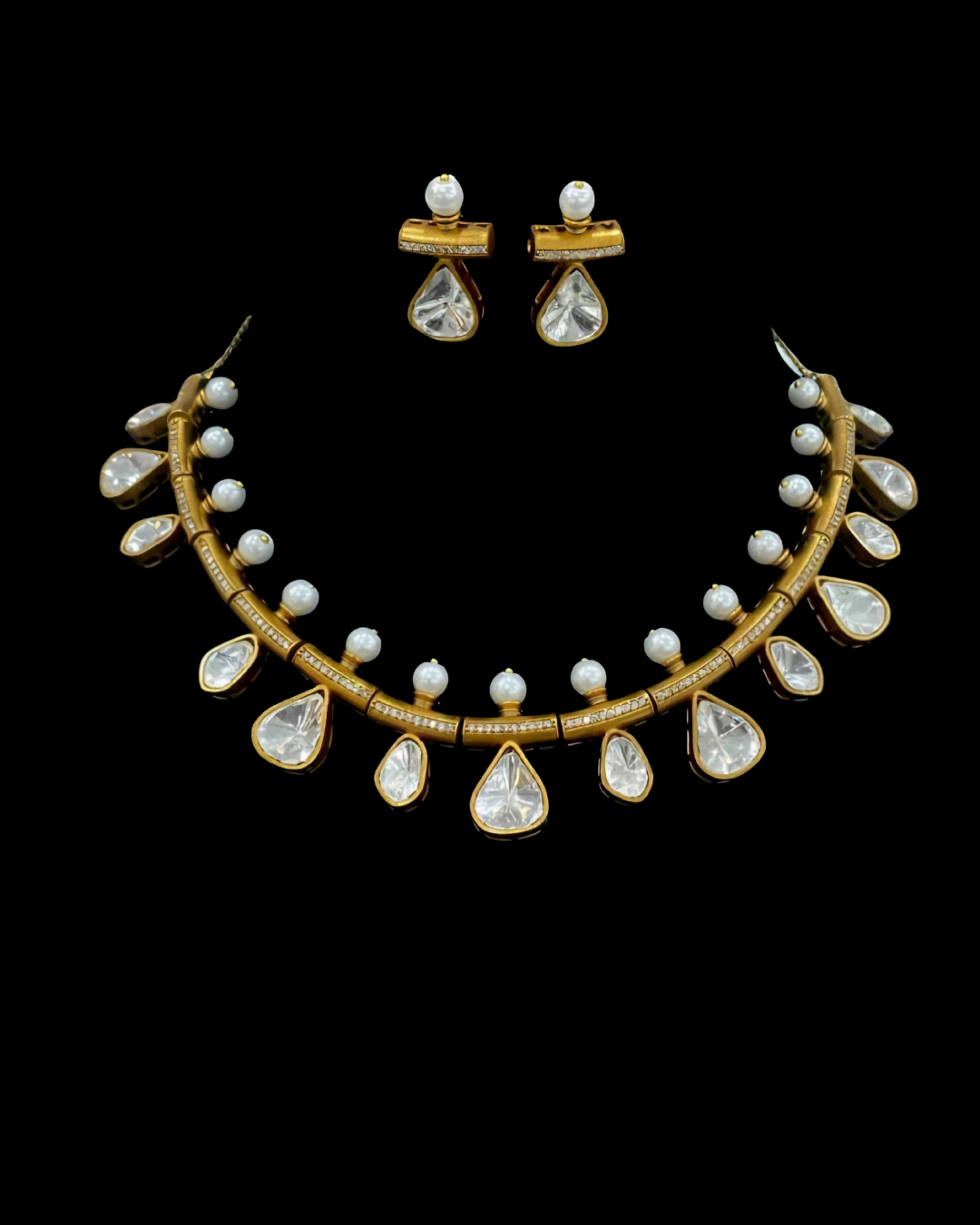 Pearl & Kundan Crescent Necklace Set