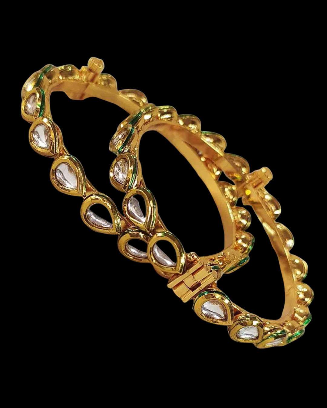 Pear-Cut Kundan Gold Bangles