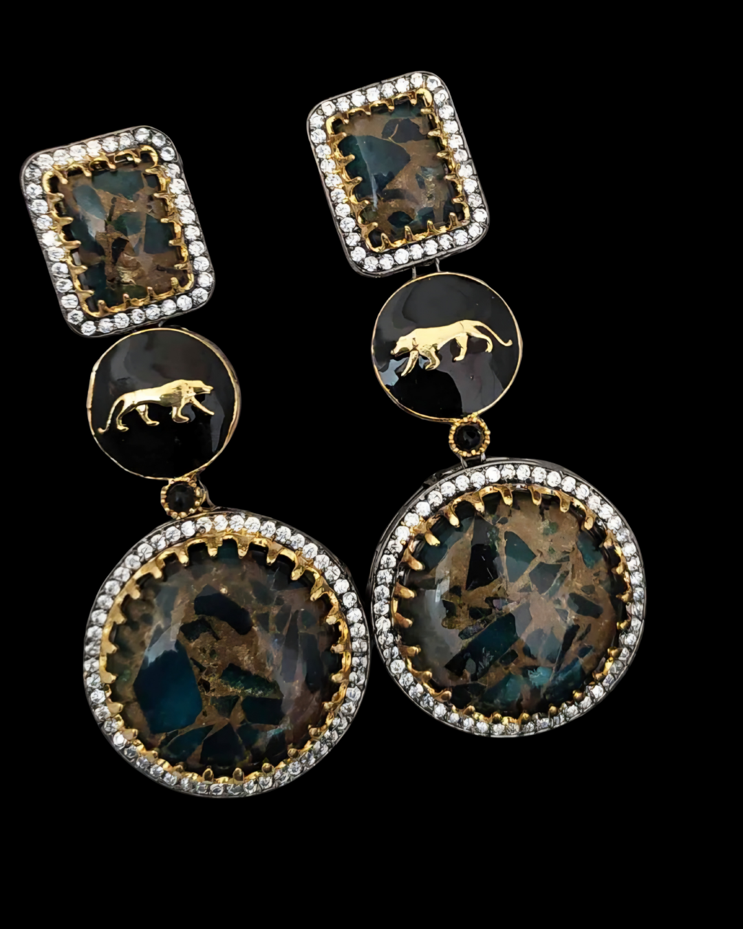 Panther Motif Enamel Earrings