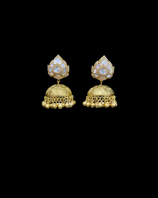 Lotus Kundan Jhumka Earrings