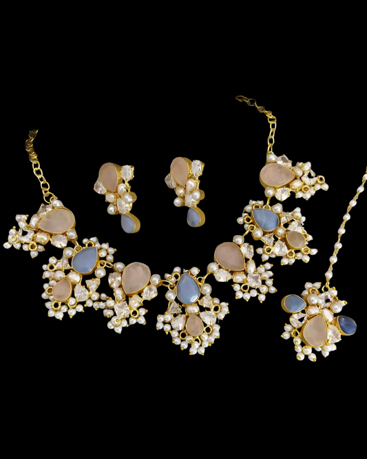 Rose & Sky Blue Gemstone Pearl Set
