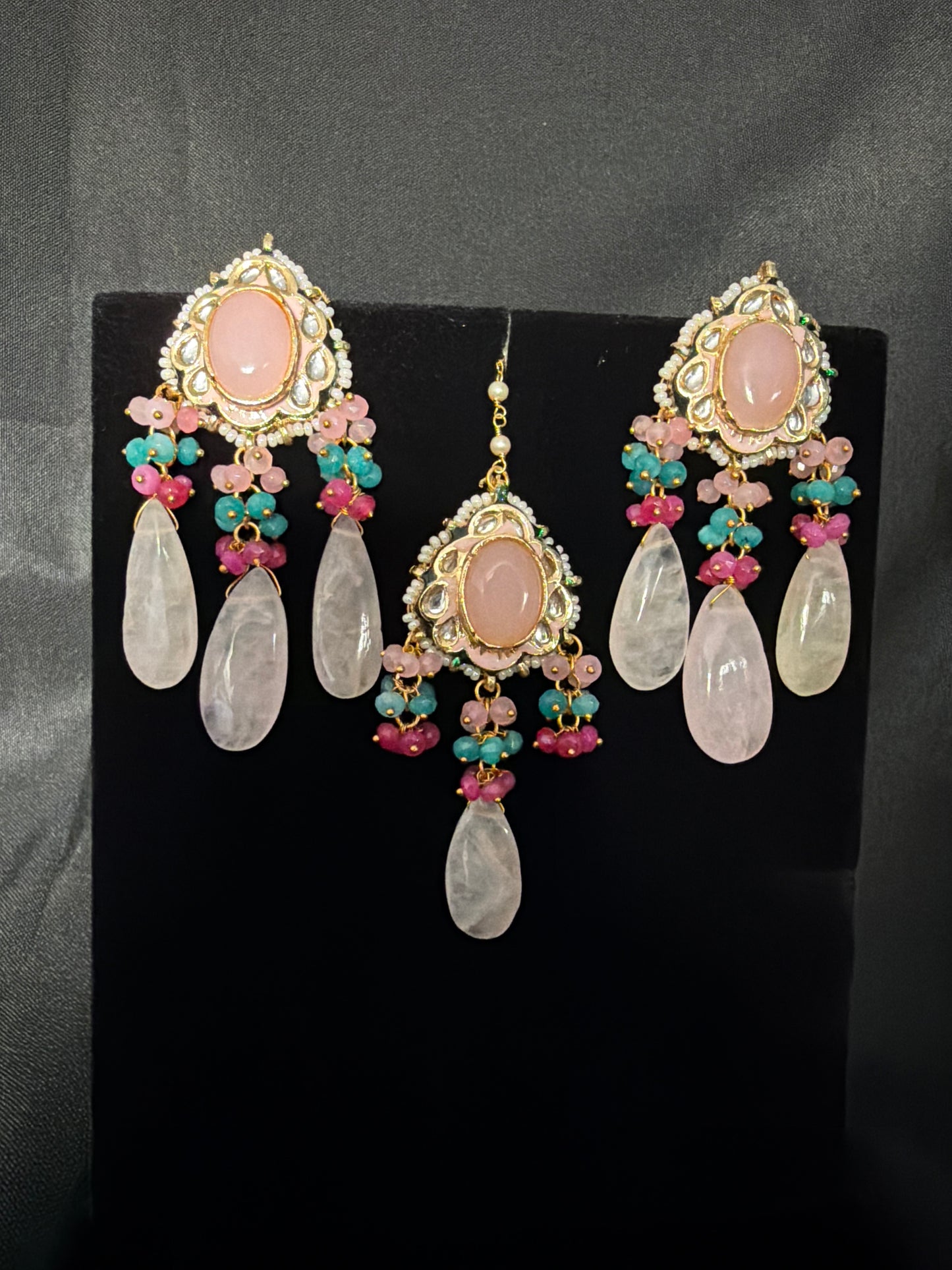 Stone Kundan Tikka and Earrings Set