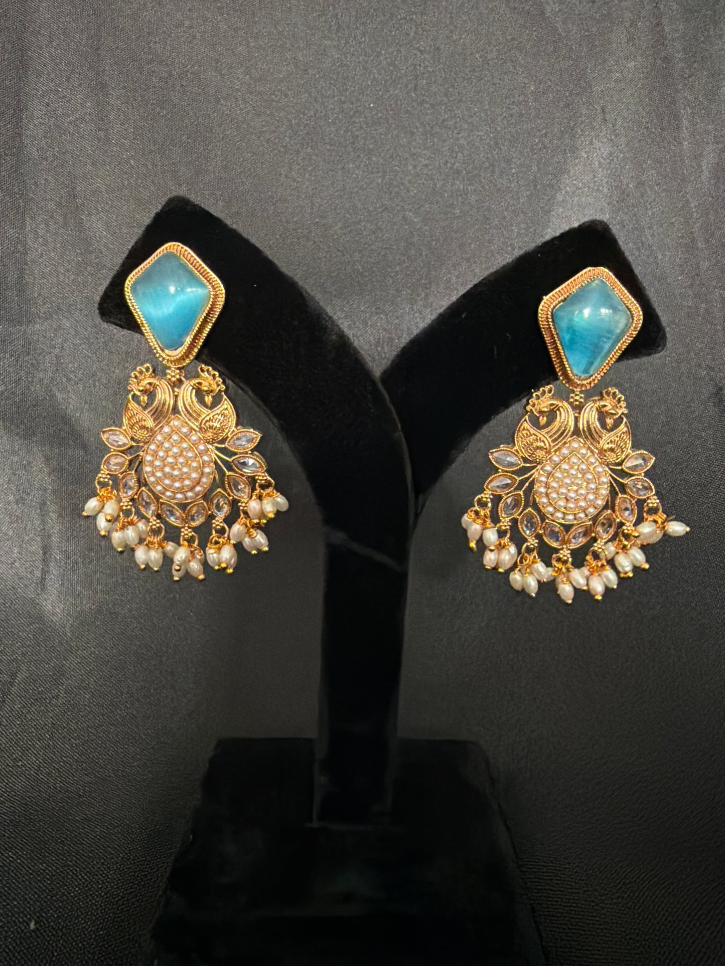 Stone Peacock Chandbali Earrings