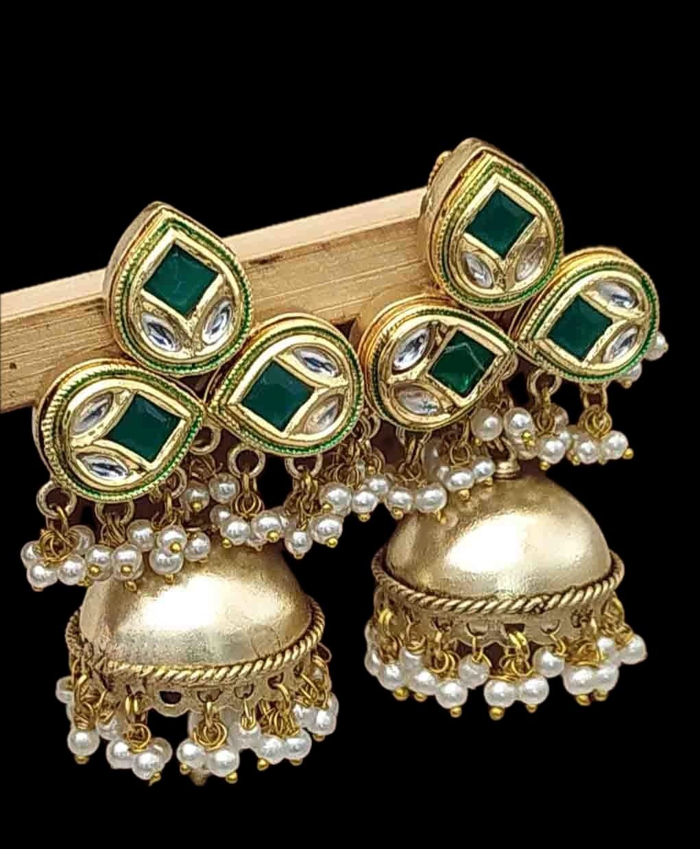 Kundan Jhumka Earrings with Pearl Drops