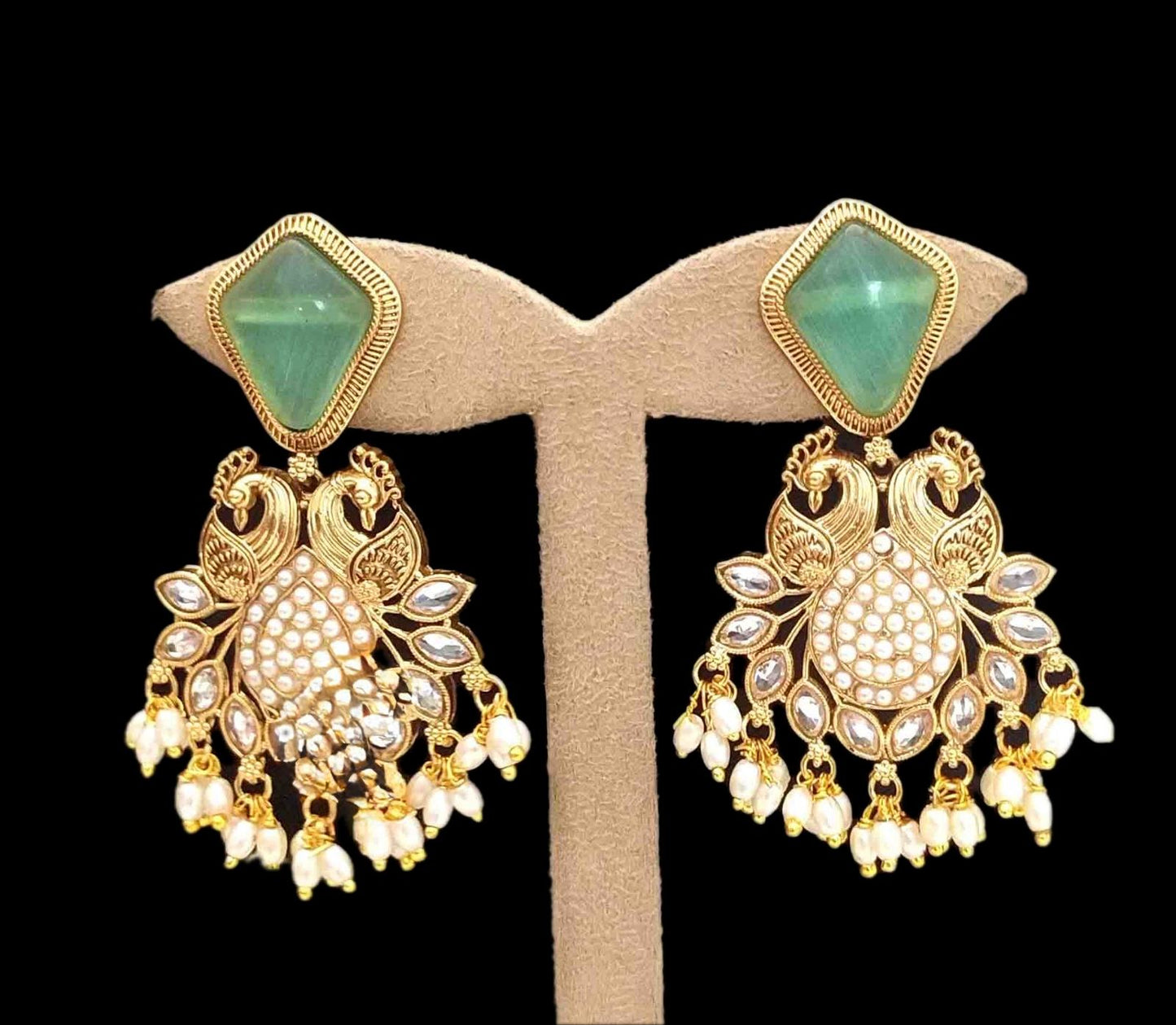 Stone Peacock Chandbali Earrings