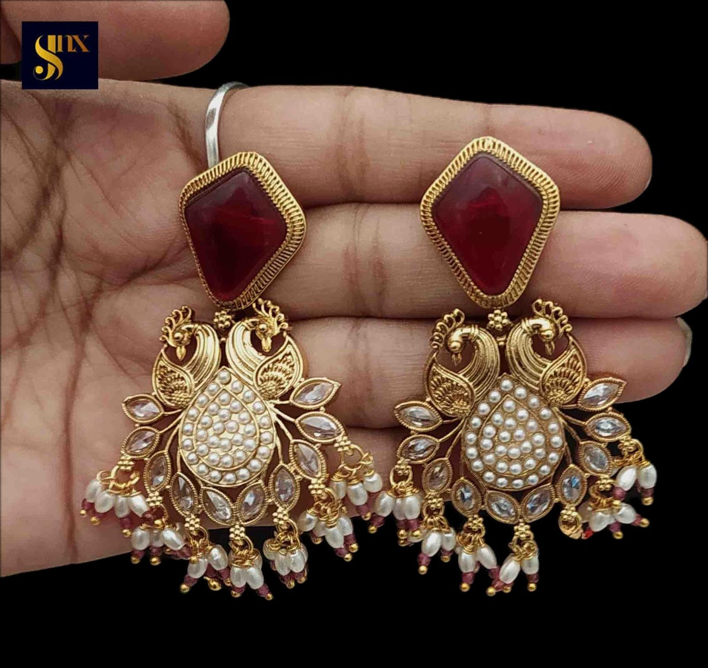 Stone Peacock Chandbali Earrings