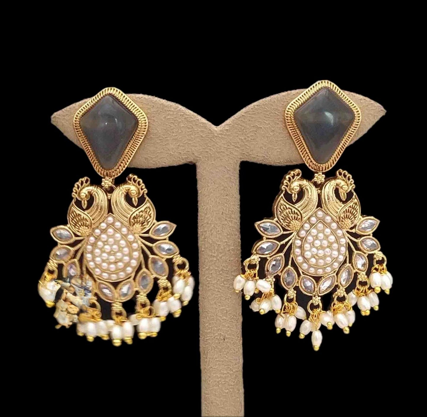 Stone Peacock Chandbali Earrings