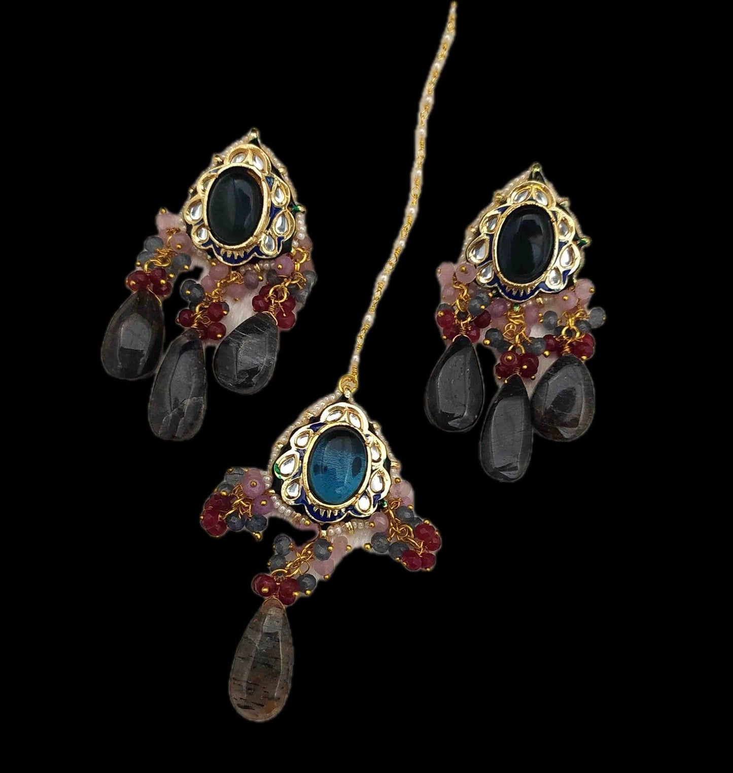 Stone Kundan Tikka and Earrings Set