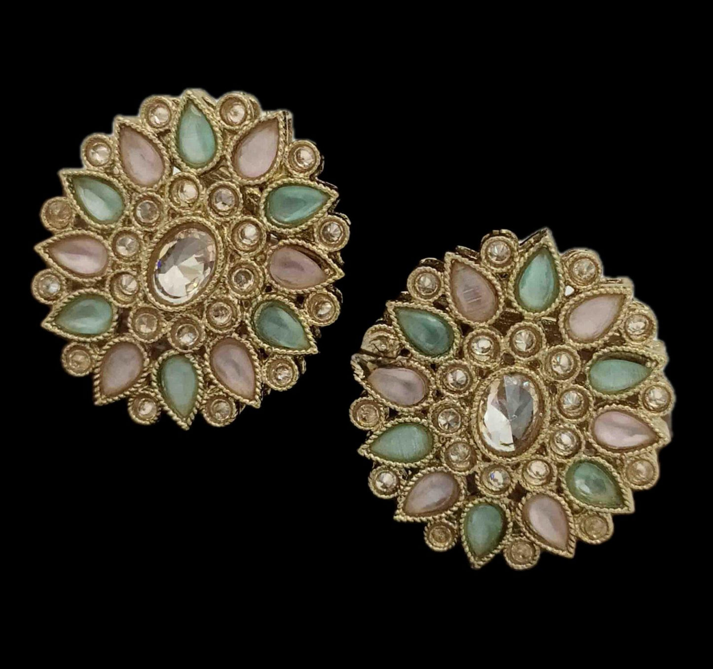 Antique Finish Floral Kundan Stud Earrings