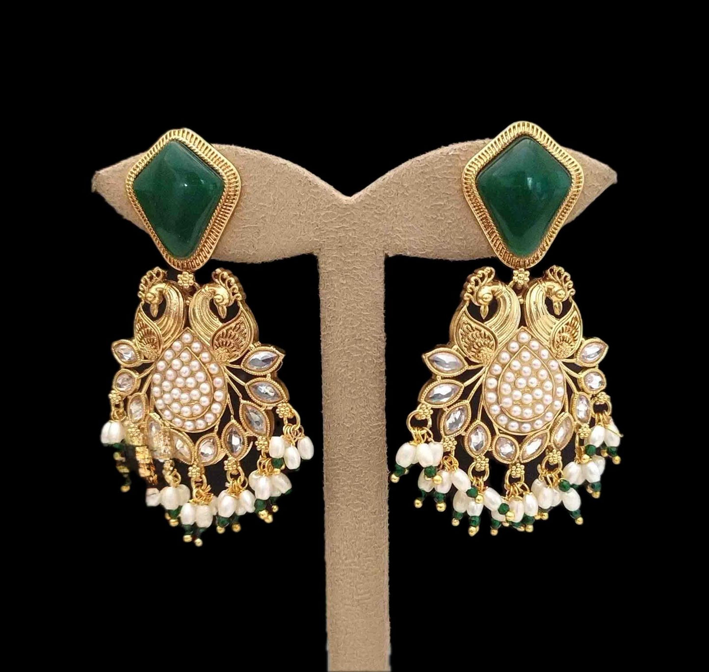 Stone Peacock Chandbali Earrings