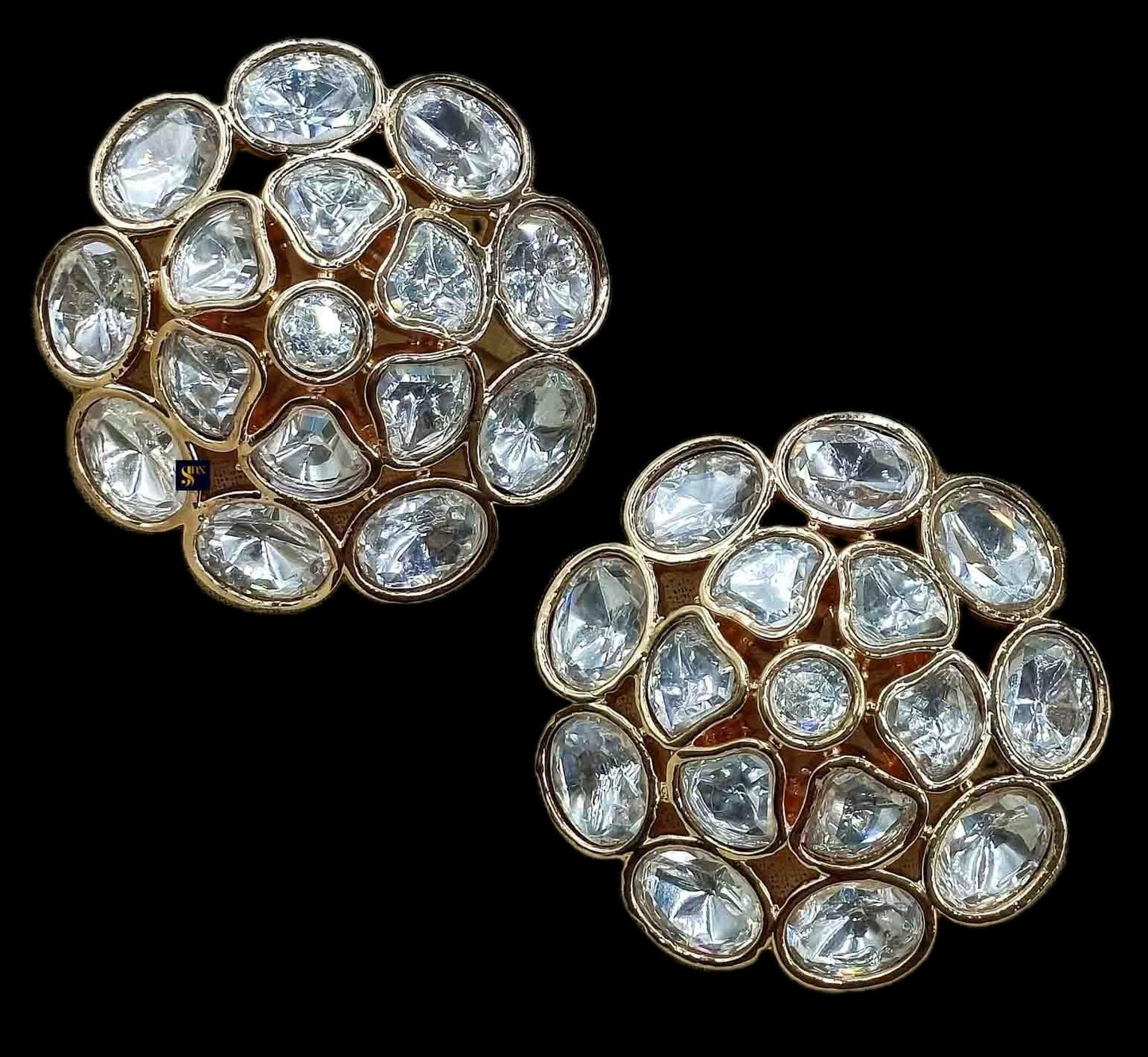 Gold-Toned Kundan Polki Floral Stud Earrings