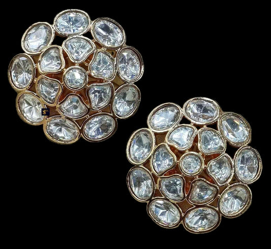 Gold-Toned Kundan Polki Floral Stud Earrings