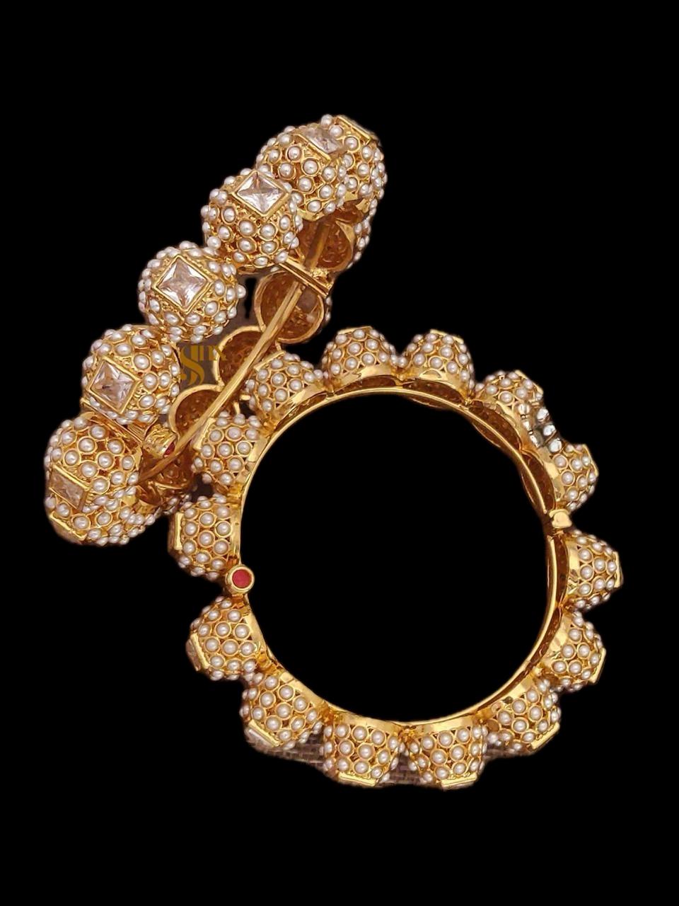 Pearl Cluster Adjustable Gold Bracelets (Kada Style)