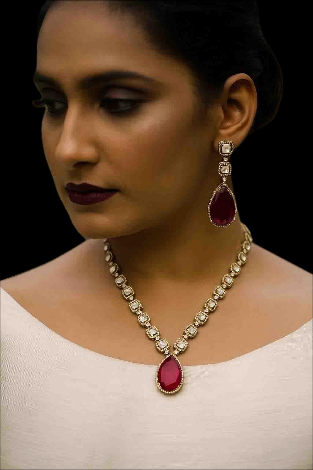 Ruby Teardrop Kundan Necklace Set