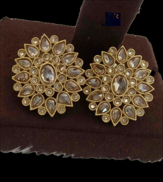 Antique Finish Floral Kundan Stud Earrings
