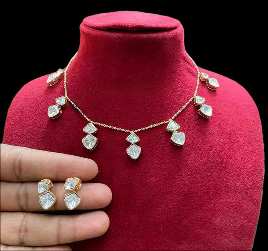 Minimal Kundan Drop Necklace Set