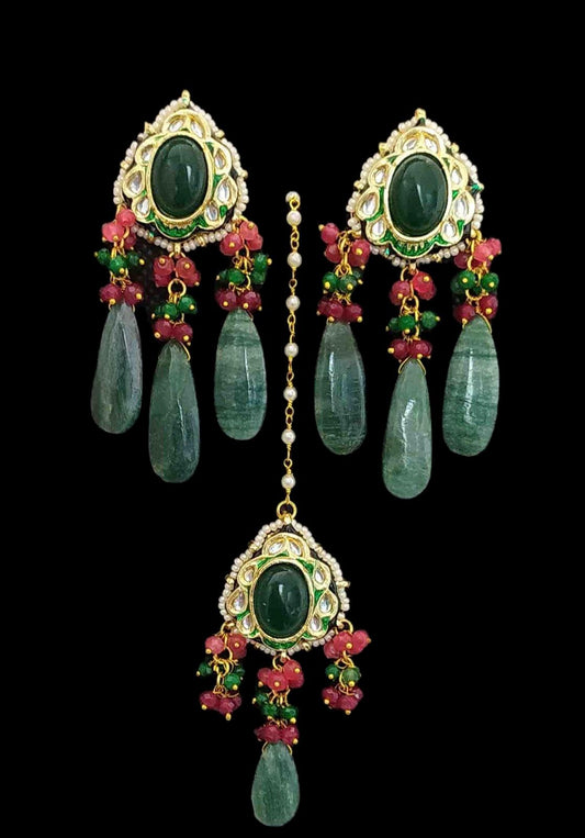 Stone Kundan Tikka and Earrings Set