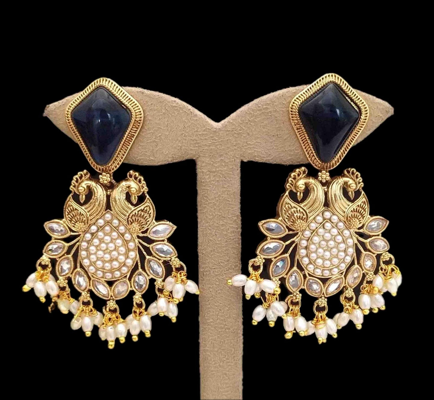Stone Peacock Chandbali Earrings