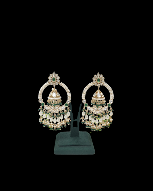 Pearl Hoop Jhumka Earrings with Kundan Work