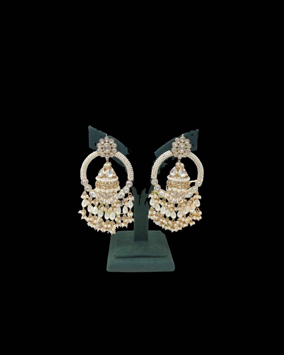 Pearl Hoop Jhumka Earrings with Kundan Work