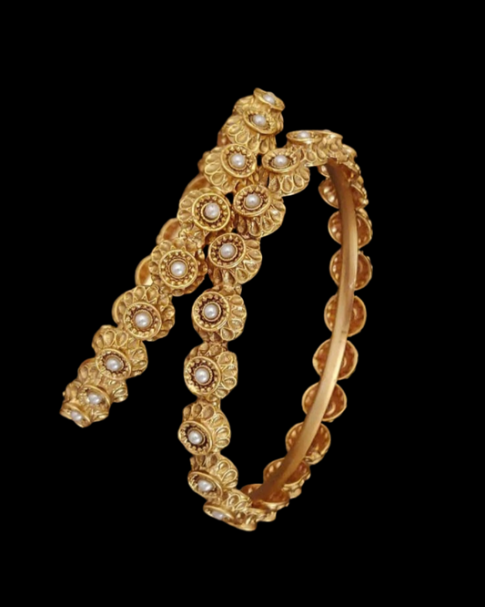 Classic Antique Gold Pearl Kada Bangles