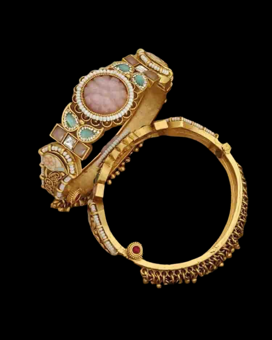 Heritage Polki Gold Kada Bangles with Pastel Stones