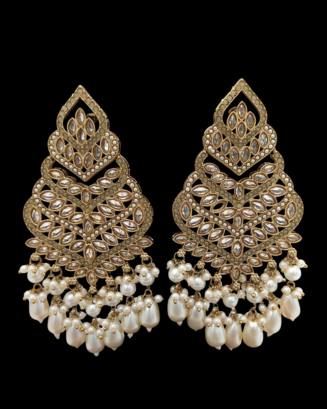 Layered Kundan Pearl Drop Statement Earrings