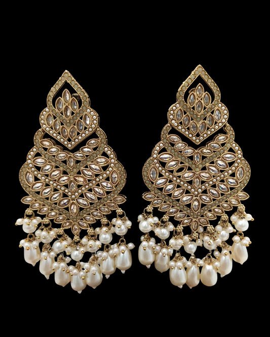 Layered Kundan Pearl Drop Statement Earrings