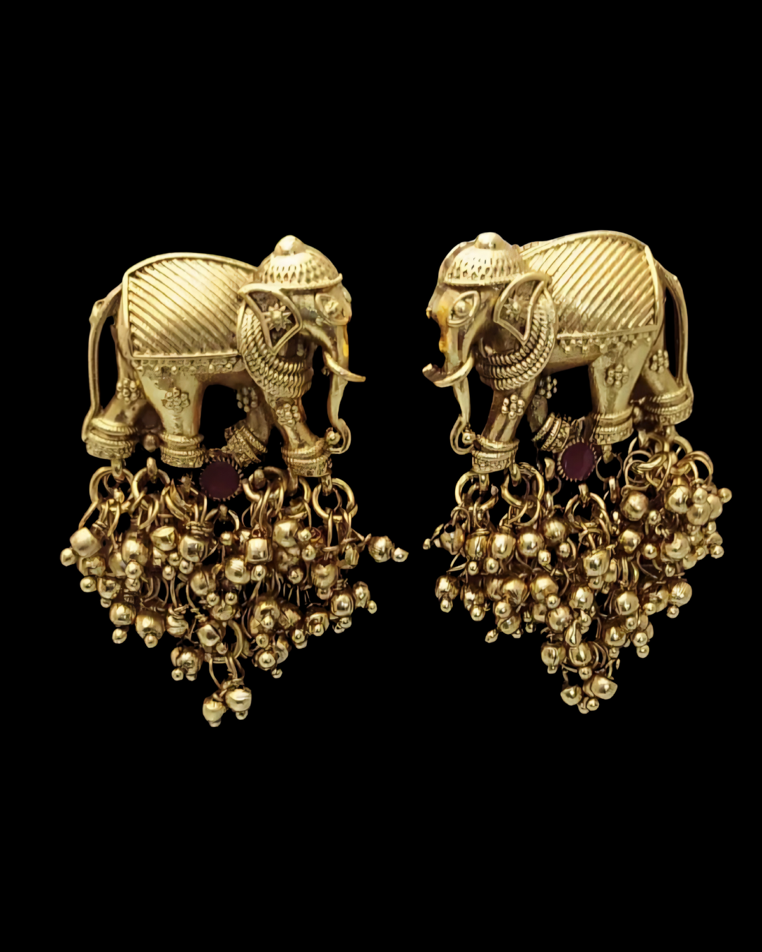 Antique Gold Elephant Jhumka Earrings