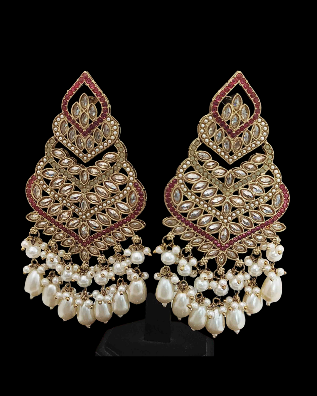 Layered Kundan Pearl Drop Statement Earrings