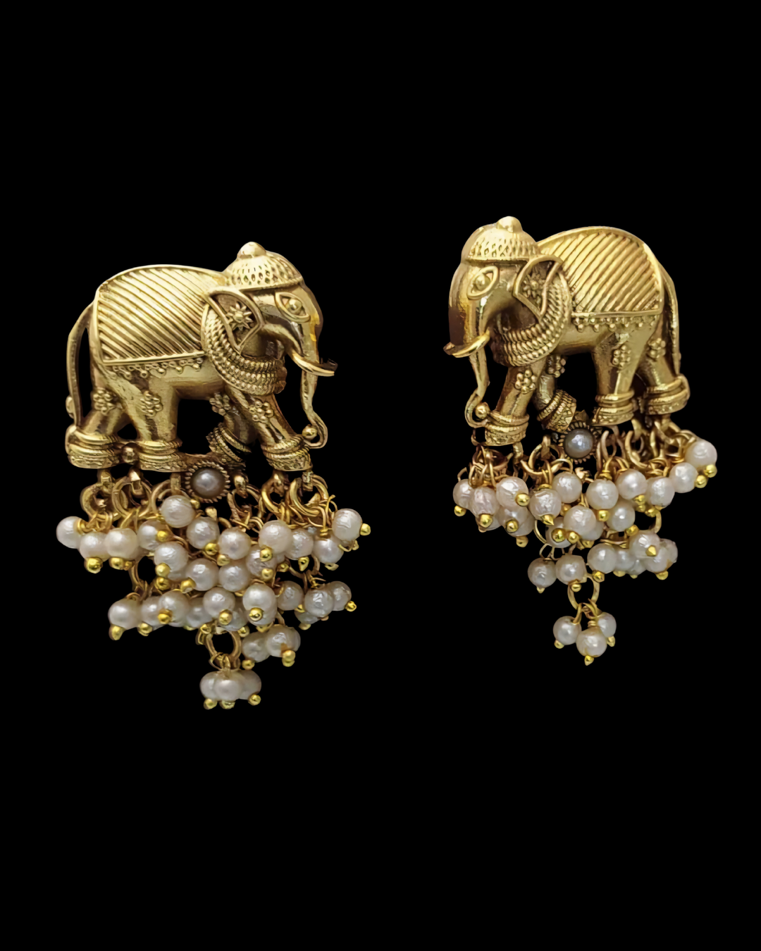 Antique Gold Elephant Jhumka Earrings