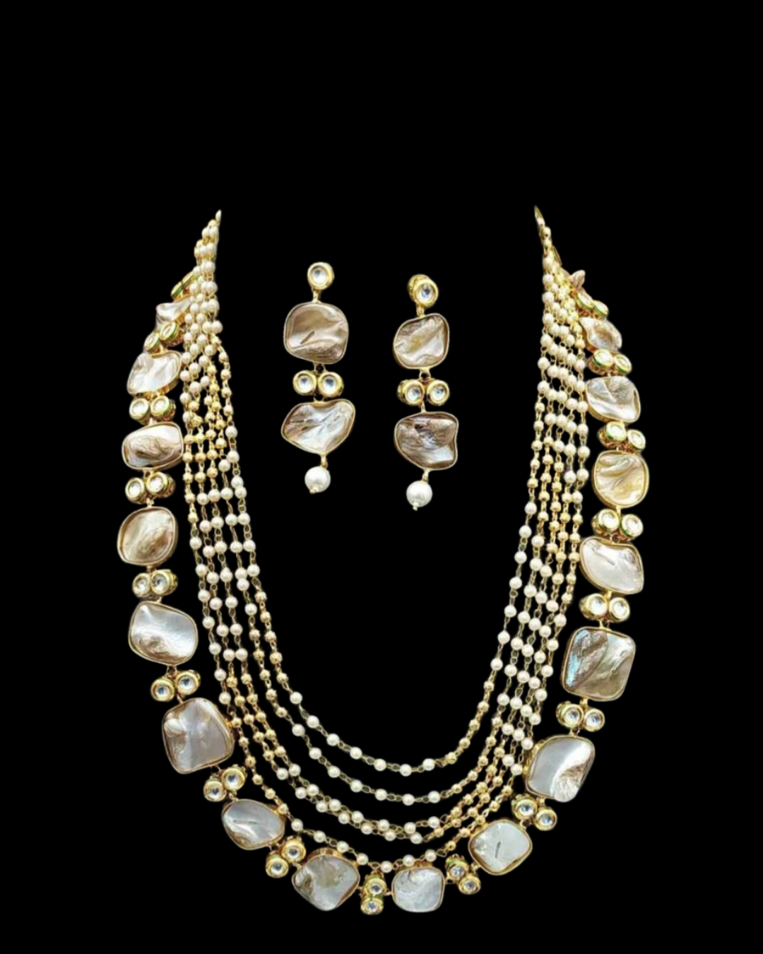Mother of Pearl Layered Necklace Set with Matching Earrings