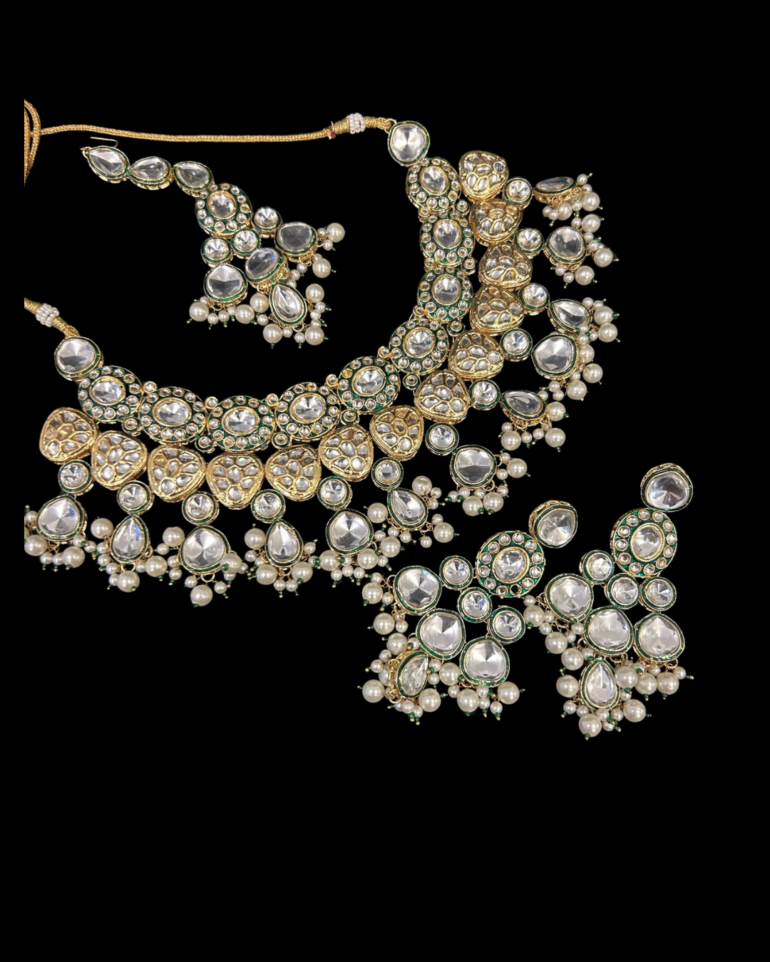 Green Kundan Pearl Bridal Necklace Set
