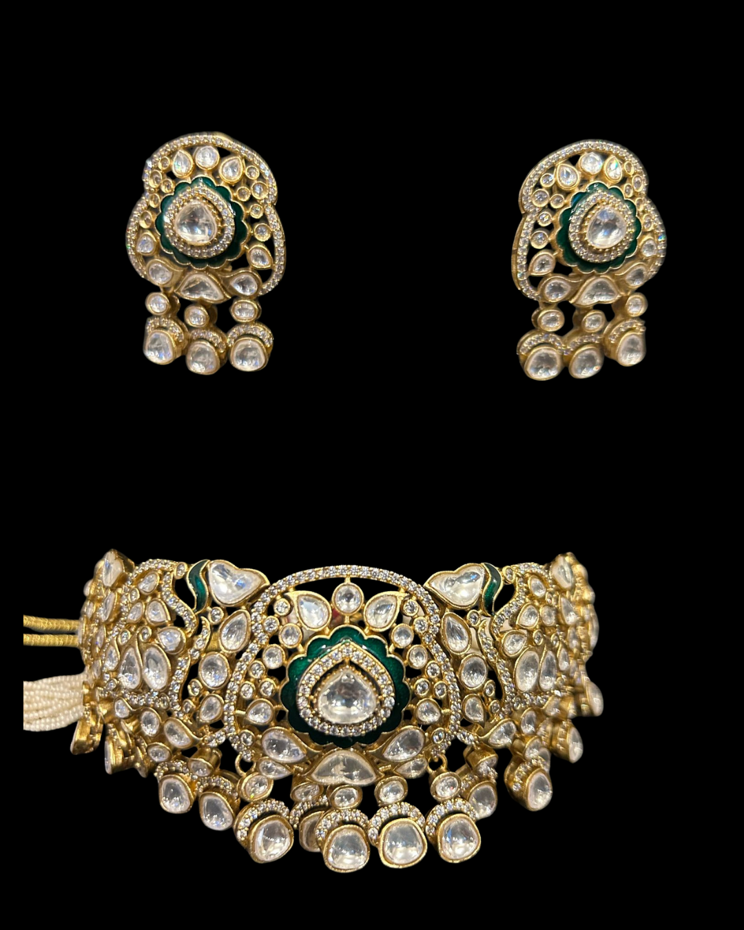 Green Kundan Choker with Earrings