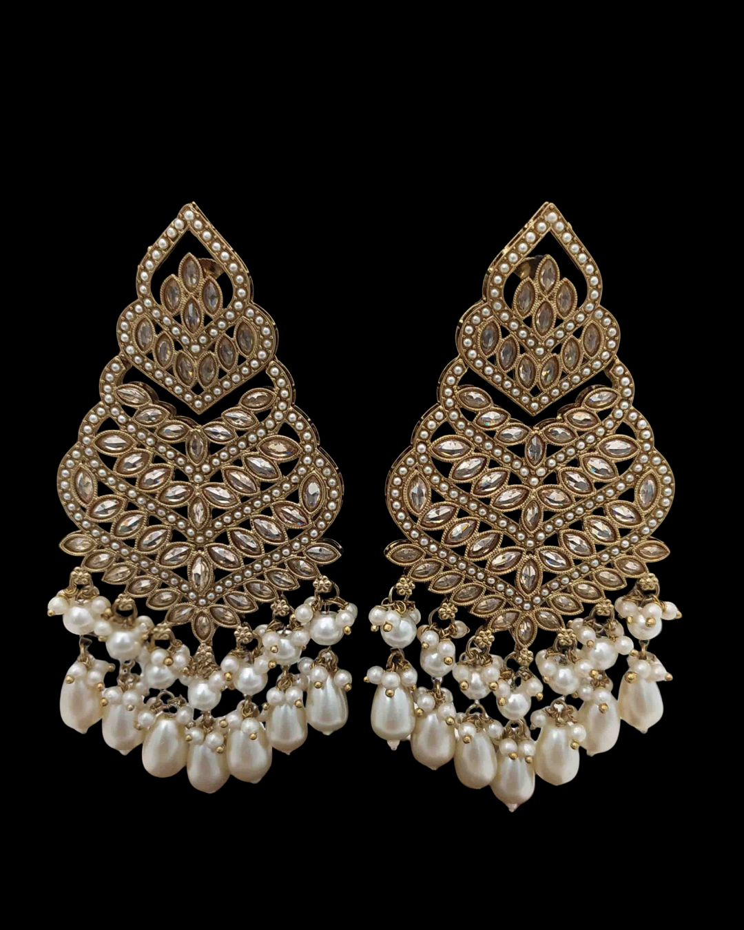 Layered Kundan Pearl Drop Statement Earrings