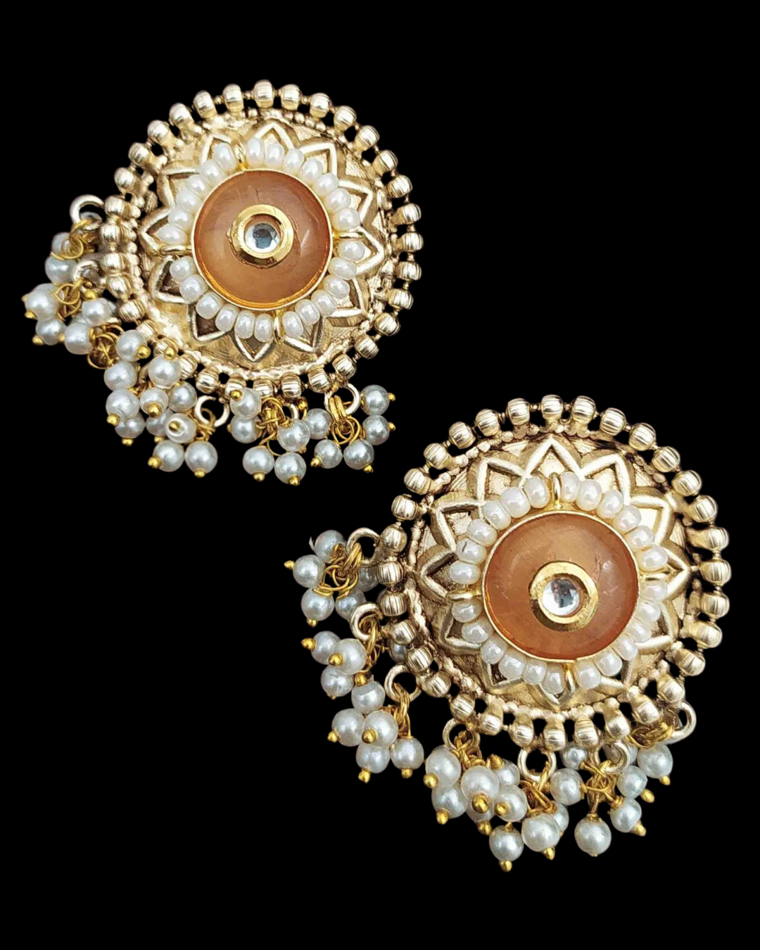 Rajwadi  Pearl Jhumka Stud Earrings