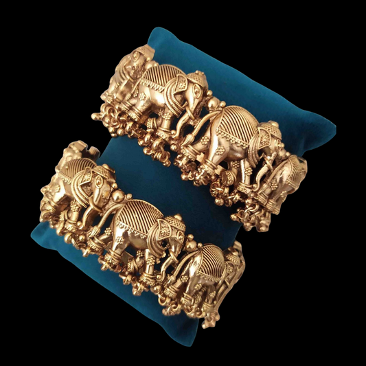 Temple Elephant Motif Gold Kada Bangles
